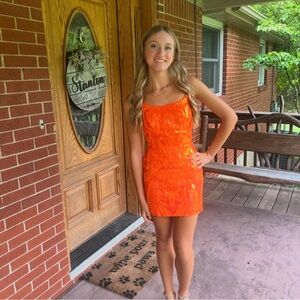 Vibrant Orange Sequin Tie Back Dress